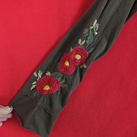 Johnny WAS Y2K Rodeo Embroidered Bell Sleeve Top Brown Womens Size Small Western - Picture 4 of 9